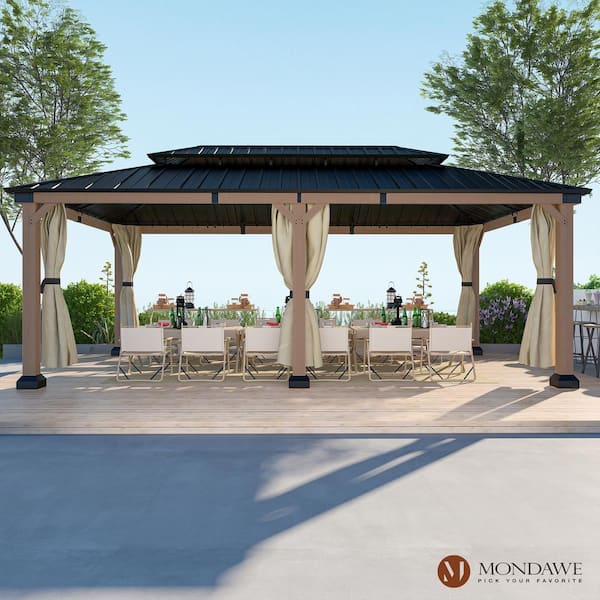 Beverly Hills 12 ft. x 20 ft. Cedar Wood Frame Outdoor Patio Gazebo with Galvanized Steel Double Hardtop and Curtains