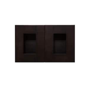 Anchester Assembled 24 in. x 12 in. x 12 in. Wall Mullion Door Cabinet with 2 Doors in Dark Espresso