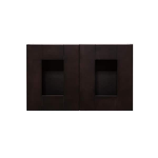 LIFEART CABINETRY Anchester Assembled 30 in. x 15 in. x 12 in. Wall Mullion Door Cabinet with 2 Doors in Dark Espresso