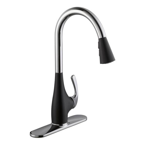 Schon Modern Single-Handle Pull-Down Sprayer Kitchen Faucet in Chrome and Black