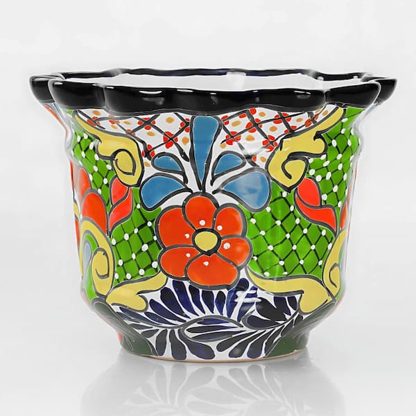 Unbranded Large Crown 11 in. W x 8.5 in H Talavera Ceramic Indoor Planter