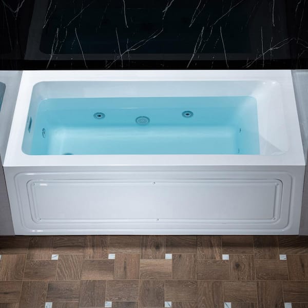 60 in. x 30 in. Heated and Whirlpool Soaking Bathtub with Chrome Left Drain in White