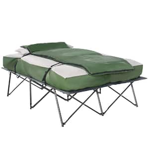 2-Person Folding Camping Cot, Outdoor Bed Set with Sleeping Bag, Inflatable Mattress, Pillows and Carry Bag, Green