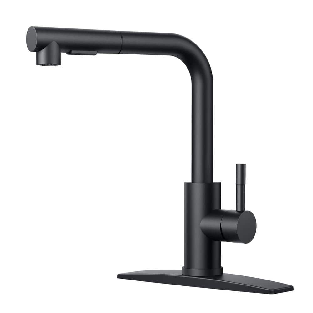 Matte Black Stainless Steel Pull Down Kitchen Faucet with Soap Dispenser
