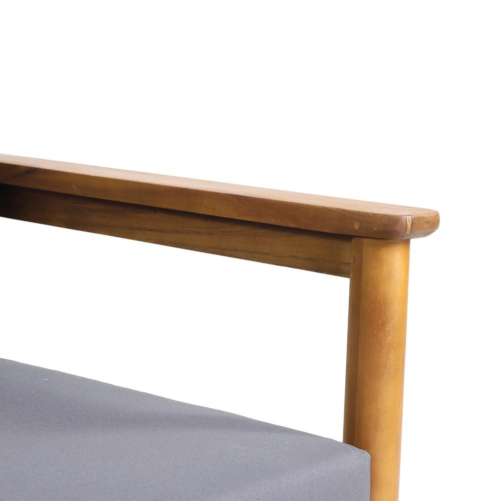 Teak Brown Acacia Wood Outdoor Lounge Chair with Dark Grey Cushions