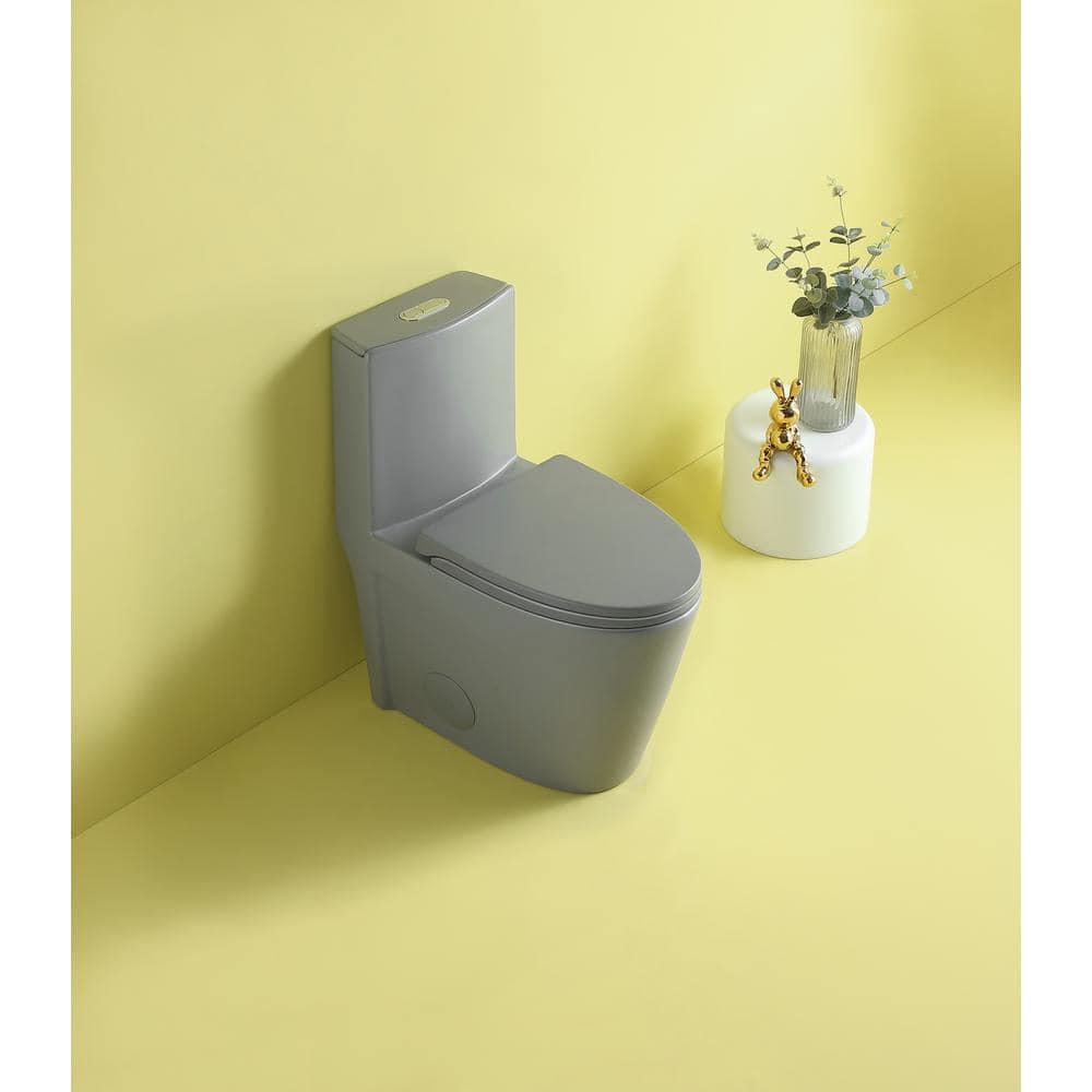 Light Gray Ceramic Dual-Flush Elongated One-Piece Toilet