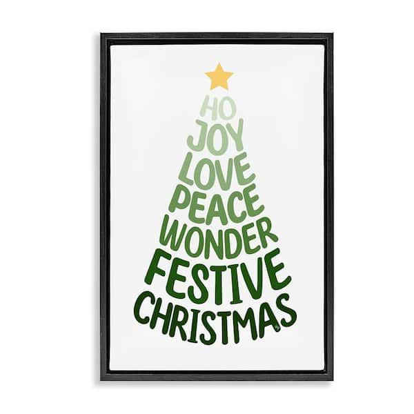 Festive Christmas Words Tree by Martina Pavlova 1-Piece Black Floater Frame Graphic Religious Art Print 25 in. x 17 in.
