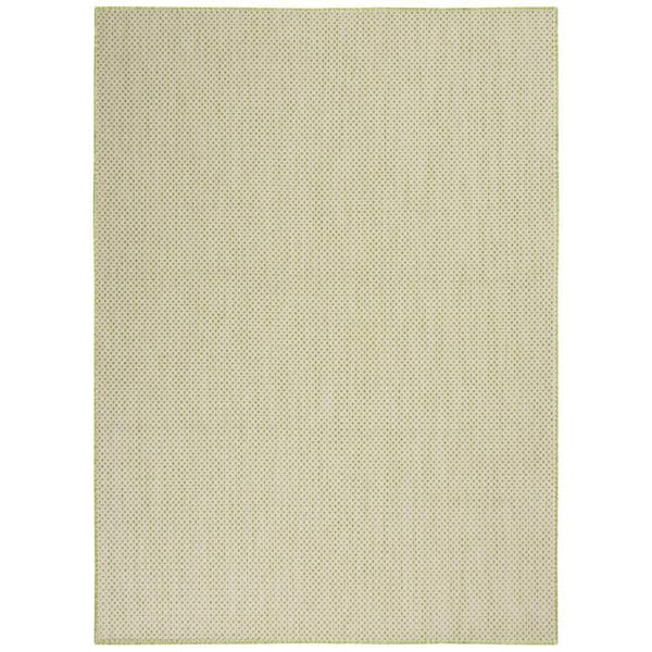 Nourison Courtyard Ivory Green 6 ft. x 9 ft. Geometric Contemporary Indoor/Outdoor Patio Area Rug