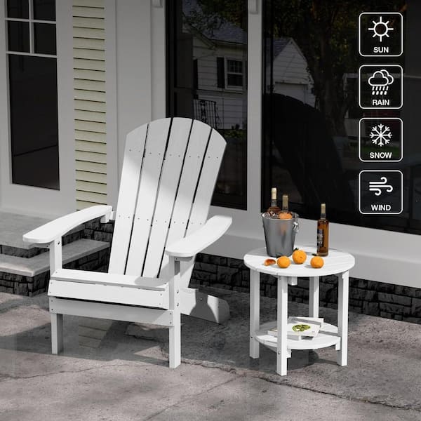 18 in. White Round Plastic Adirondack Outdoor Double Layer Patio Side Table