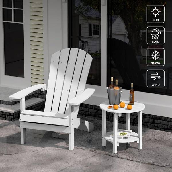 YEFU 18 in. White Round Plastic Adirondack Outdoor Double Layer Patio Side Table HDYD6004 The Home Depot