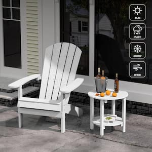 18 in. White Round Plastic Adirondack Outdoor Double Layer Patio Side Table