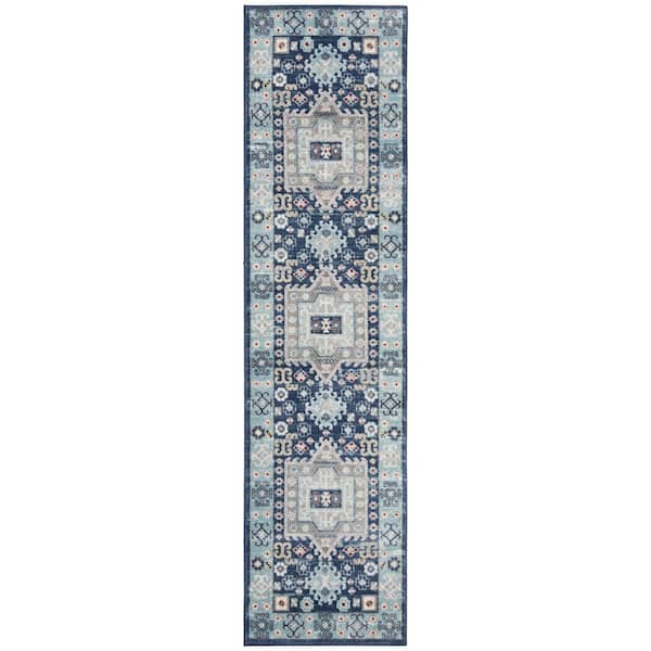 SAFAVIEH Kazak Blue/Creme 2 ft. x 8 ft. Border Persian Oriental Runner Rug