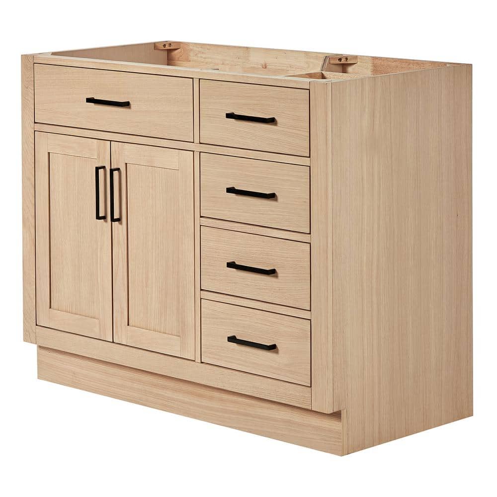 Natural Oak 42" Freestanding Single Bathroom Vanity Base with Black Hardware