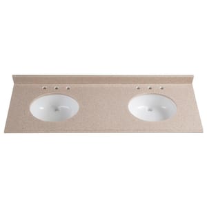 61 in. W x 22 in. D Solid Surface Double Vanity Top in Ginger with White Sinks
