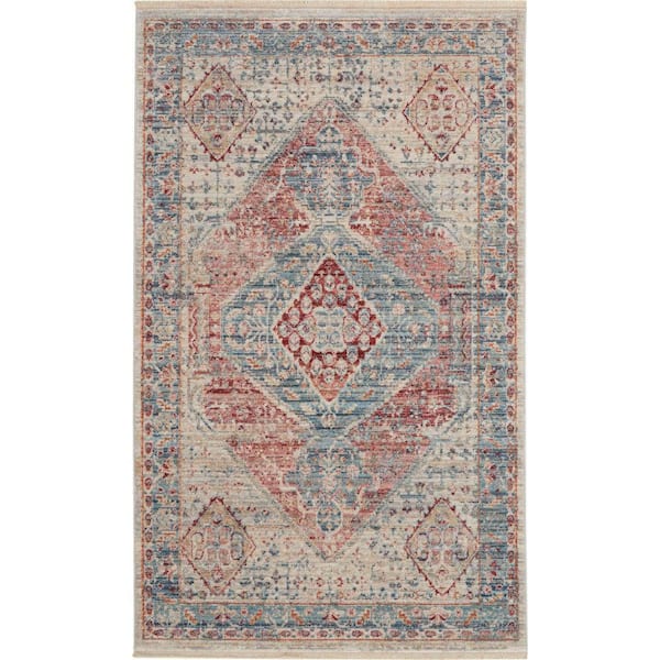 Nourison Enchanting Home Blue/Grey 3 ft. x 5 ft. Persian Medallion Traditional Kitchen Area Rug