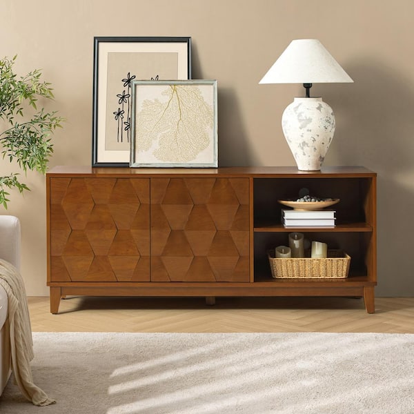JAYDEN CREATION Tomas Acorn 60 in. W Modern TV Stand for TVs up to 55 in.