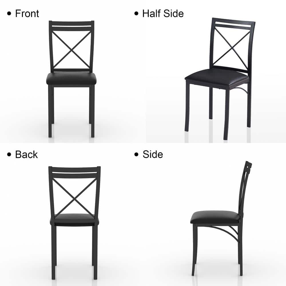 Black Faux Leather High Back Cross Metal Dining Chairs Set of 4