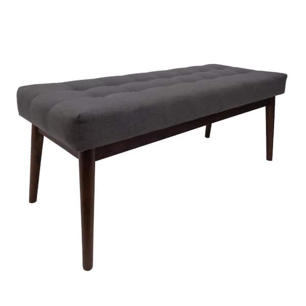 Benjara Gray and Brown Fabric Rectangle Accent Ottoman