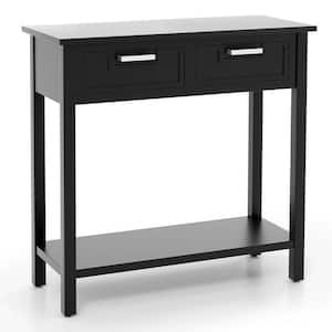 Black Wood 31.5 in. Kitchen Island Narrow Console Table with Drawers and Open Storage Shelf