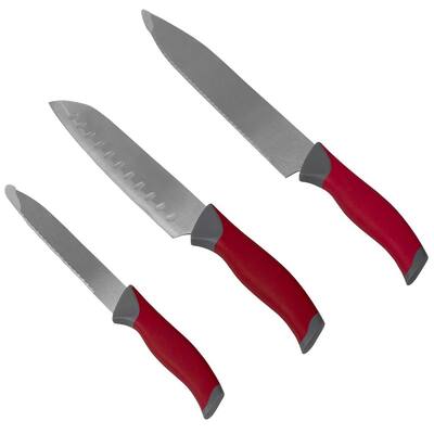 Stainless Steel Knife Set with Non-Slip Handles and Protective Bolster, Red