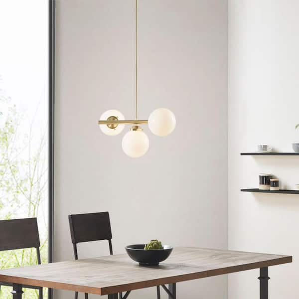 Luna Series 3-Light Gold with Frosted Glass Globe Clean Round Chandelier for Dining Room and Entryway(No Bulbs)