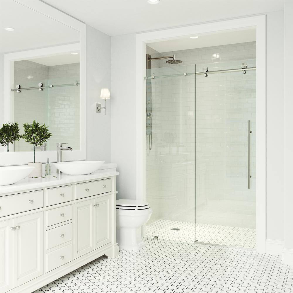 Elan Frameless Sliding Shower Door with Clear Glass and Stainless Steel