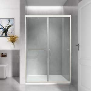 48 in. W x 72 in. H Sliding Framed Sliding Shower Door with Towel Bar in Brushed Nickel and Clear Glass