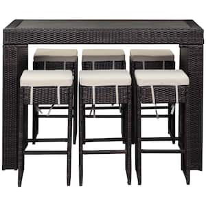 Sanders Brown 7-Piece Wicker Outdoor Bistro Set with Sand Cushions