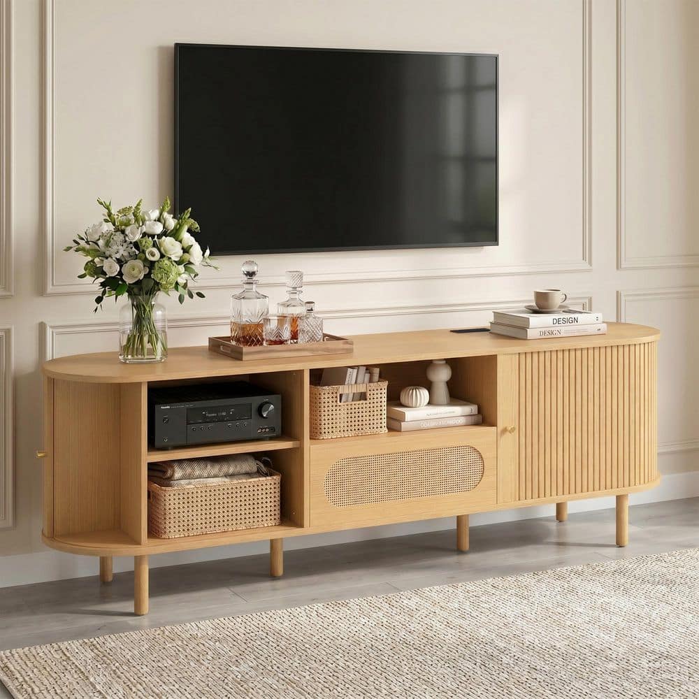 Spruce & Spring Kiro Mid-Century Modern Oak 70 in. TV Stand with