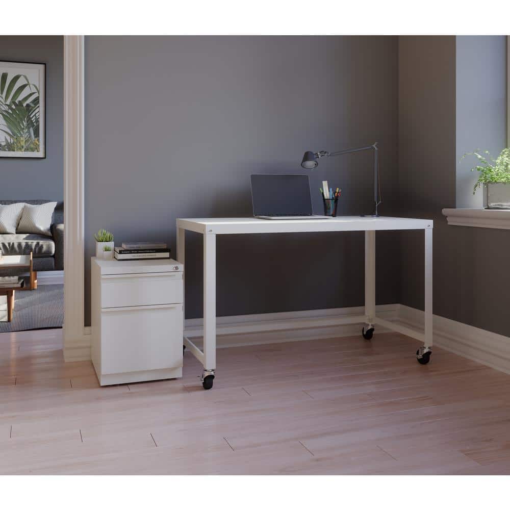 White Steel Mobile Pedestal File Cabinet with Lockable Drawers