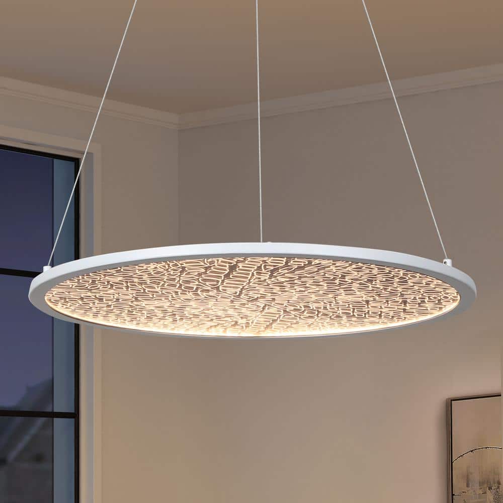 Zevni Lulier 38-Watt Integrated LED Modern Matte White Hanging Pendant, 17.5 in. Drum Chandelier Lighting for Living Room -  Z-H7QQNURY-4290