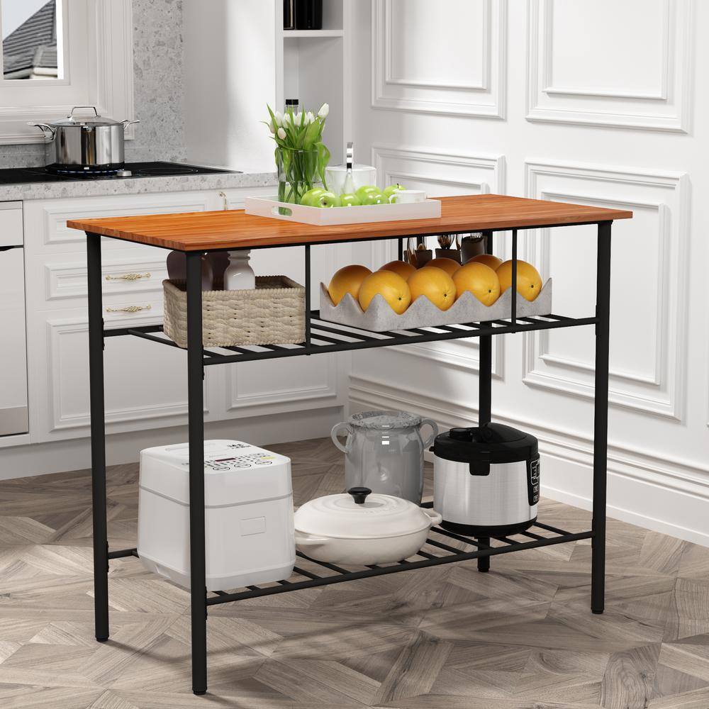 Nestfair Brown Rustic Counter Height Kitchen Island with Worktop and 2