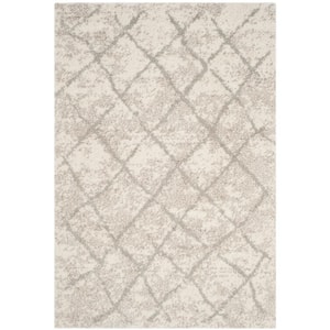 Berber Shag Cream/Light Gray 6 ft. x 9 ft. Geometric Area Rug