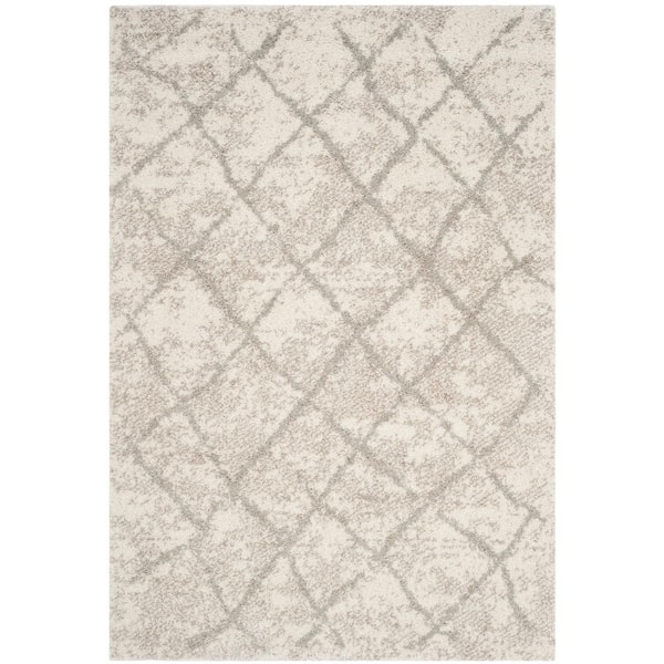Berber Shag Cream/Light Gray 6 ft. x 9 ft. Geometric Area Rug