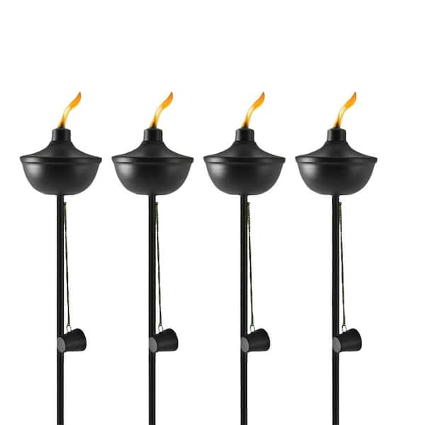 Large Capacity Metal Citronella Torches 55-Inch with 3-Prong Ground Stake for Outdoor Garden Decor Set of 6