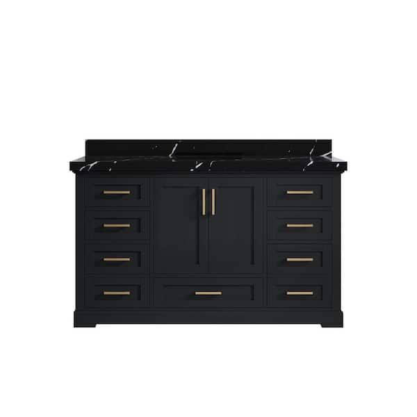 Willow Collections Boston 60 in. W x 22 in. D x 36 in. H Single Sink Bath Vanity in Wrought Iron with 2 in. Calacatta Black qt. Top