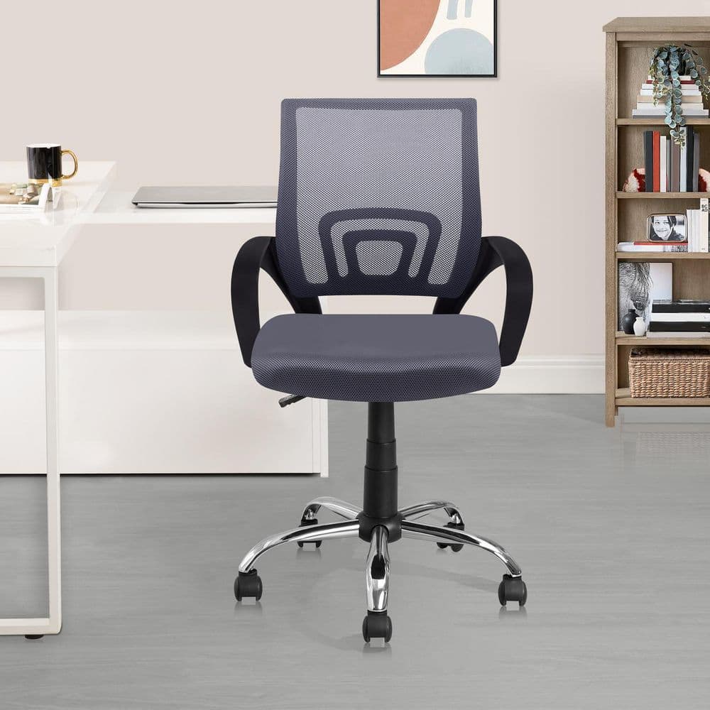 Mesh Breathable Back, Lumbar Support Ergonomic Swivel Office Chair in Gray with Non-Adjustable Arms - Thumbnail 2