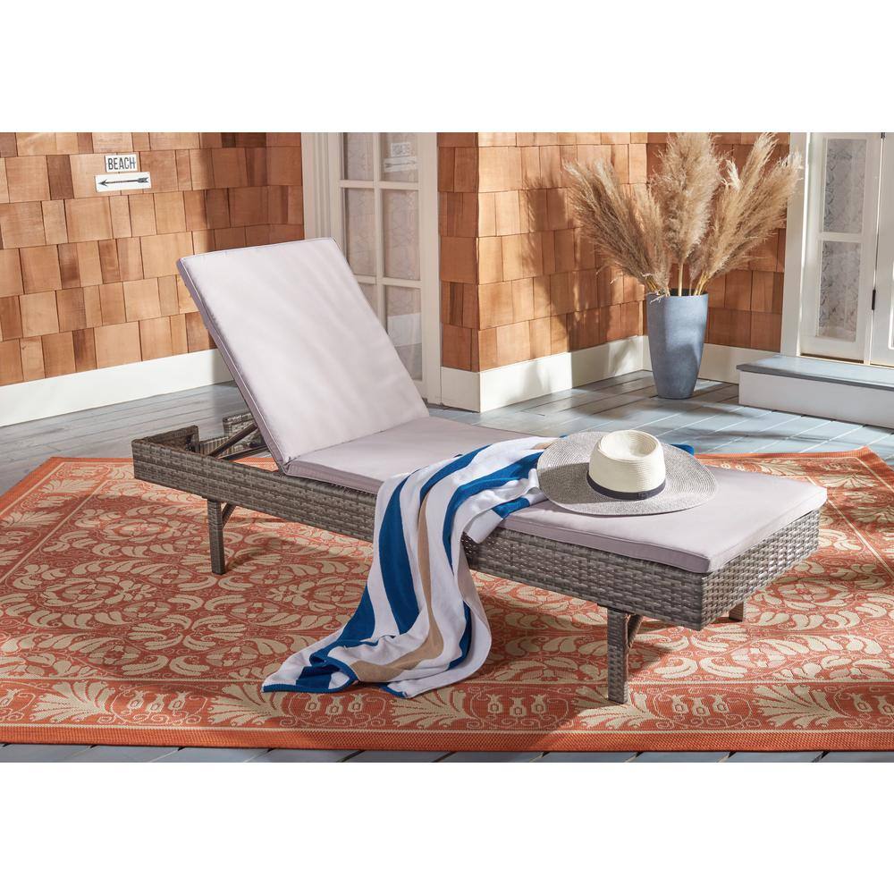 Cam Gray Wicker Outdoor Chaise Lounger with Cushions