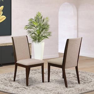 Mahogany, Modern Parson Chairs - Light Tan Linen Fabric Upholstered Dining Chairs, Set Of 2