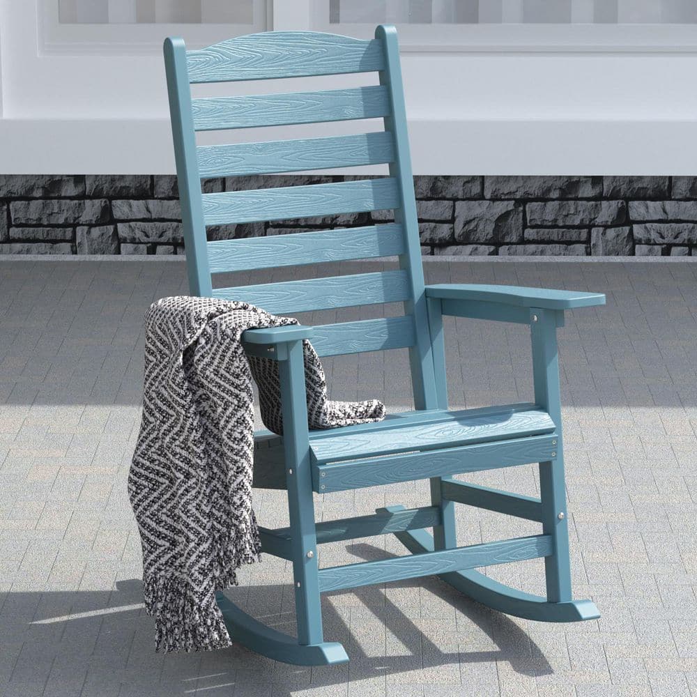 Mximu Blue All Weather Resistant HIPS Plastic Patio Outdoor Rocking ...