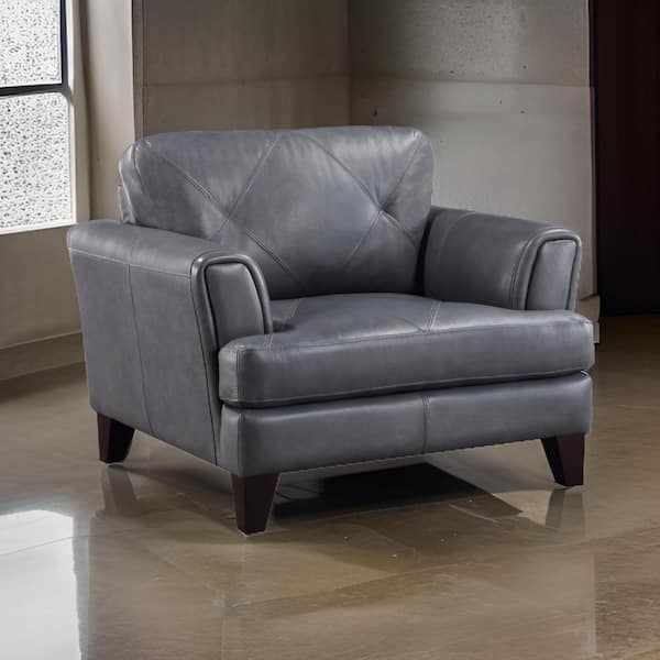 Benjara Gray and Espresso Brown Leather Arm chair