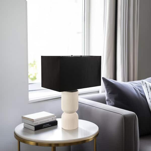 22 in. White/Black Ceramic Modern Fluted Cylinder Table Lamp
