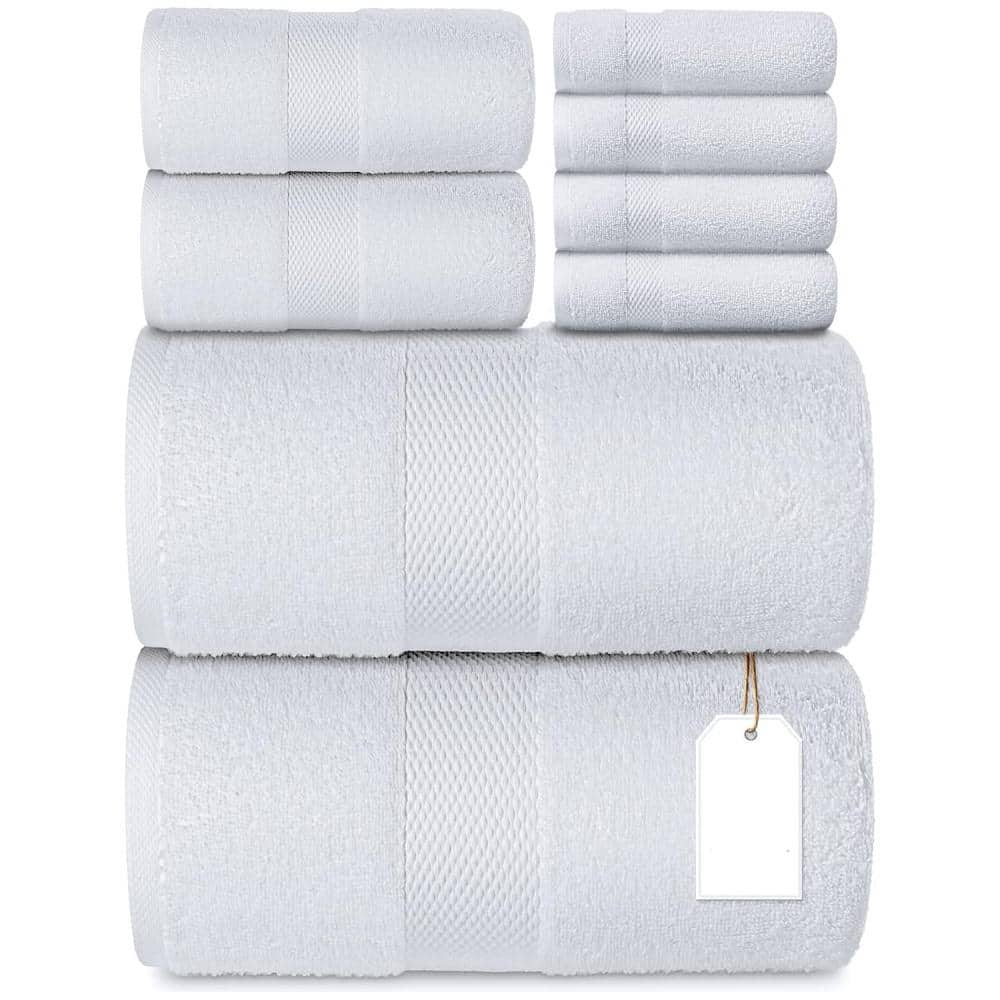 8-Piece White 100% Combed Cotton Towel Set