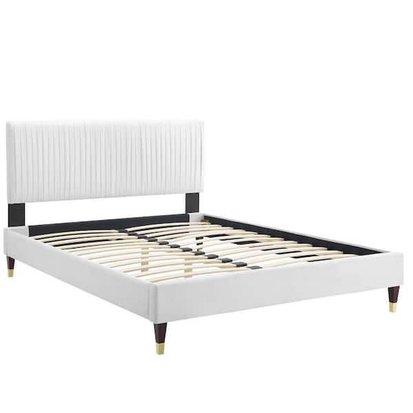 MODWAY Peyton Performance Velvet White King Platform Bed