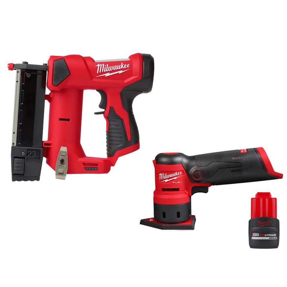 Milwaukee M12 23GA Pin Nailer with M12 FUEL Orbital Detail and M12 High ...