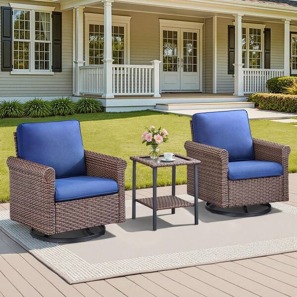 Buenaola 3-Piece Brown Wicker Outdoor Rocking Chair Set with
