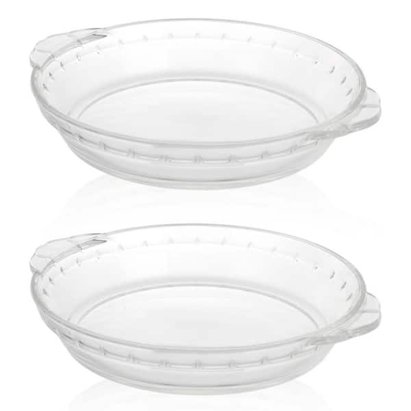 2 Pack Round Glass Pie Pans Set with Handles, Oven Safe Baking Dishes for Apple Pie, Pumpkin Pie, Pot Pies
