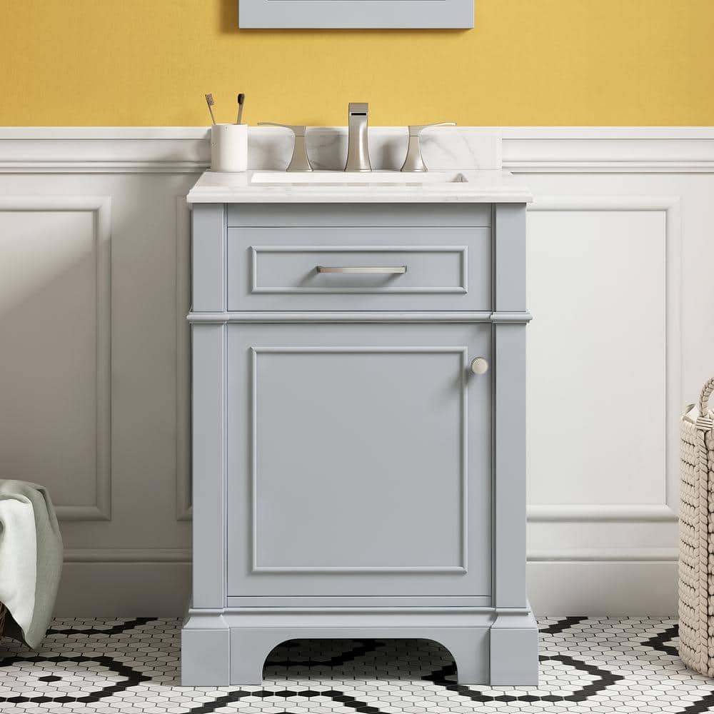 Home Decorators Collection Melpark 24 in. W x 20 in. D x 34 in. H Single Sink Bath Vanity in Dove Gray with White Engineered Marble Top -  Melpark 24G