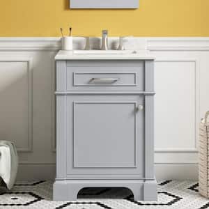 Melpark 24 in. W x 20 in. D x 34 in. H Single Sink Bath Vanity in Dove Gray with White Engineered Marble Top