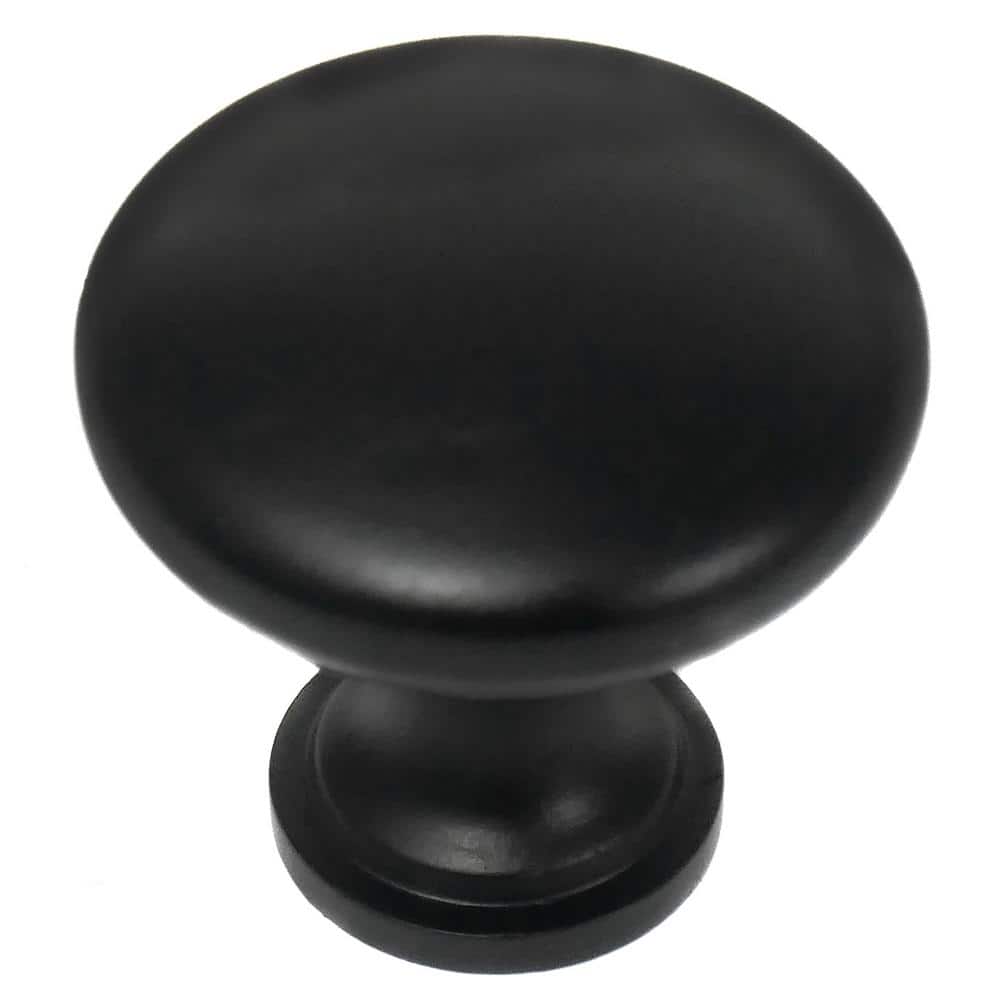 Matte Black Round Steel Cabinet Knob with Mounting Hardware